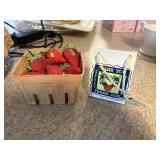 faux strawberry pint set, garden seed music box