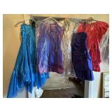 5 short dresses, all silky fabrics,  size medium