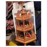 17 inch wood carved windmill, natiity scene