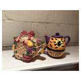 ceramic basket weave teapot & witches