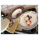 3 serving bowls/platters and a tupperware dish