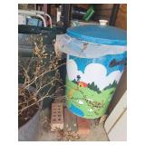 metal 30 gallon trash can painted farm scene