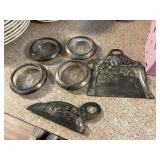 4 silver plated coasters, crumb sweeper
