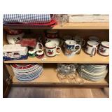 snowman and cardinal dishes, teapot, pitcher,