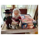 animated snowman, santa, stocking, milk glass