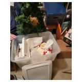 tote/ lid , lighted garland, christmas ornaments