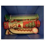 blue rubbermaid tote/ lid 3 scatter rugs