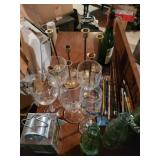 4 wine glasses, 3 coca cola glasses, brass