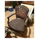 upholstered wood chair,   basement