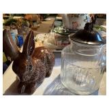 chocolate easter bunny & glass jar, metal
