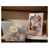 tote/ lid, pink christmas treee decor, ornaments