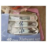 christmas flatware in organizer, knee cushion