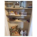 closet full, blender, sterilite containers /lids,