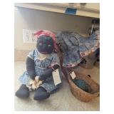 18' mammy, wood ironing board, clothes