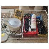 metal shelves, dog grooming clippers, dog cones