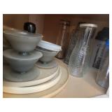 tupperware pudding cups, juice bottle, 2 shaker d