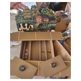 wood shelf farm country scene, chicken wire