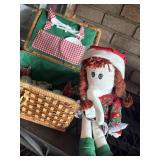 kids picnic basket with dishes, and doll garage