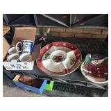 snowman chip n dip, plate and 4 mugs