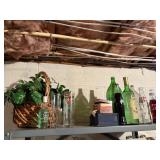 top of shelf, bottles, coca cola etc. basket faux