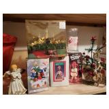 christmas decor, lighted candles, music box angel