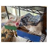 2 boxes of  linens   tablecloths, curtain sets