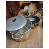 lot of misc. pots and lids, skillets, 1 stock pot