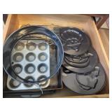 drawer of 9x13 pans, small broiler pan, ecko 9 3/4