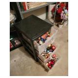 sterilite 3 drawer unit filled with glass ornament