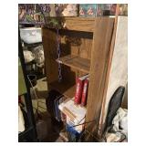 contents of book shelf and vaious books, tins,