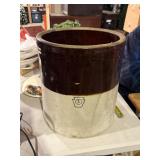 crock , 5 gallon, brown n white , several cracks