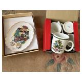 4 mugs, and 1998 christmas plate  ANNA LEE