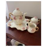 PINK teapot, tray, creamer and sugar  LR