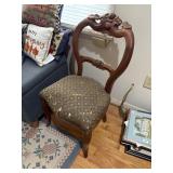 wood carved rose upholstered chair   office
