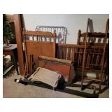 antique bed, tv tray. ladder, 2 wall mirrors,