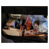 shelf of nick nacks, maryland flag, plastic crabs