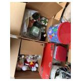 4 boxes of christmas decor, tin, ornaments