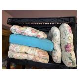 1 lounge cushion, 3 floral seat cushions, 1 teal