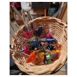 basket of tiny ornaments, lollipops & candies