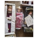 6 porcelain collectible dolls garage