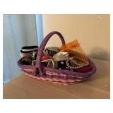 basket of decorative bracelets,/wristbands