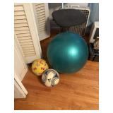butterfly ball, soccer ball and yoga ball