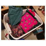 tote/ lid christmas linens, tablecloths, stocking