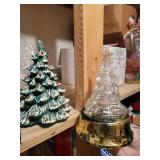 ceramic christmas tree, and glass music box