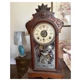 ANTIQUE PENDULUM MANTEL CLOCK bird etched