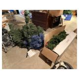 3 christmas trees, 1 blue, 1 (7ft), 1 in box
