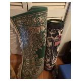 2 area rugs, green 3.5ftx 4ft, dark one 5ft x 34'