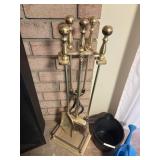 fireplace tool set gold tone 5 tools and caddy