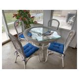 wicker white patio glass top table and 4 chairs
