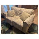 love seat w/ cover protector and 2 throw pillows
